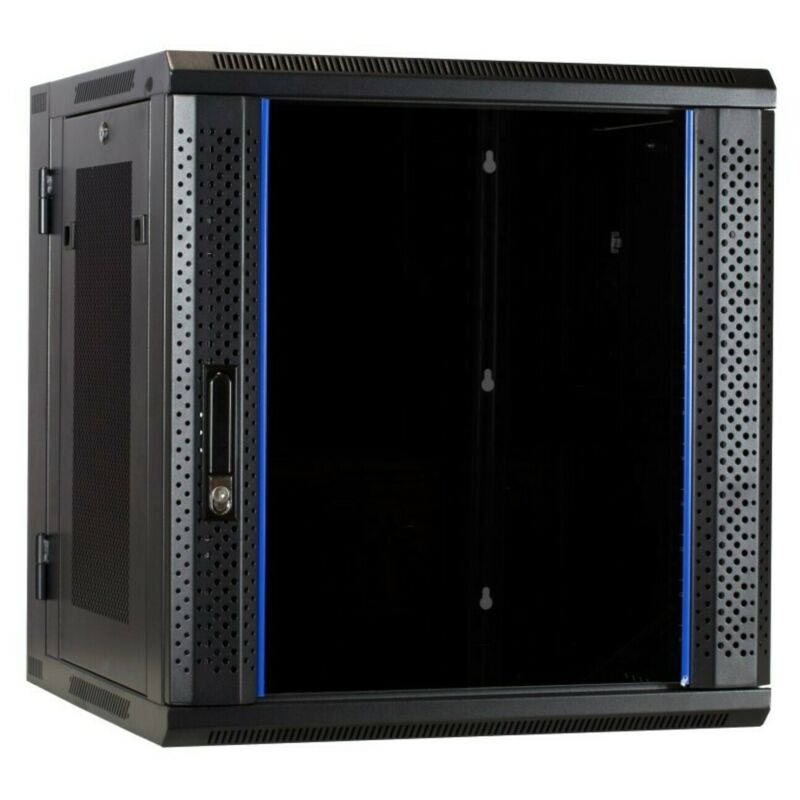 12U wandkast (kantelbaar) met glazen deuren geperforeerde zijwanden 600x600x635mm (BxDxH)