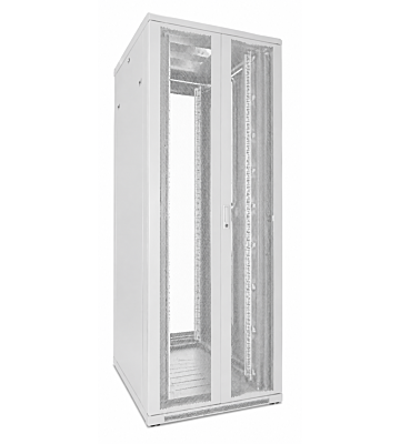 47U witte patchkast met dubbele geperforeerde voor- en achterdeuren 800x800x2200mm (BxDxH)