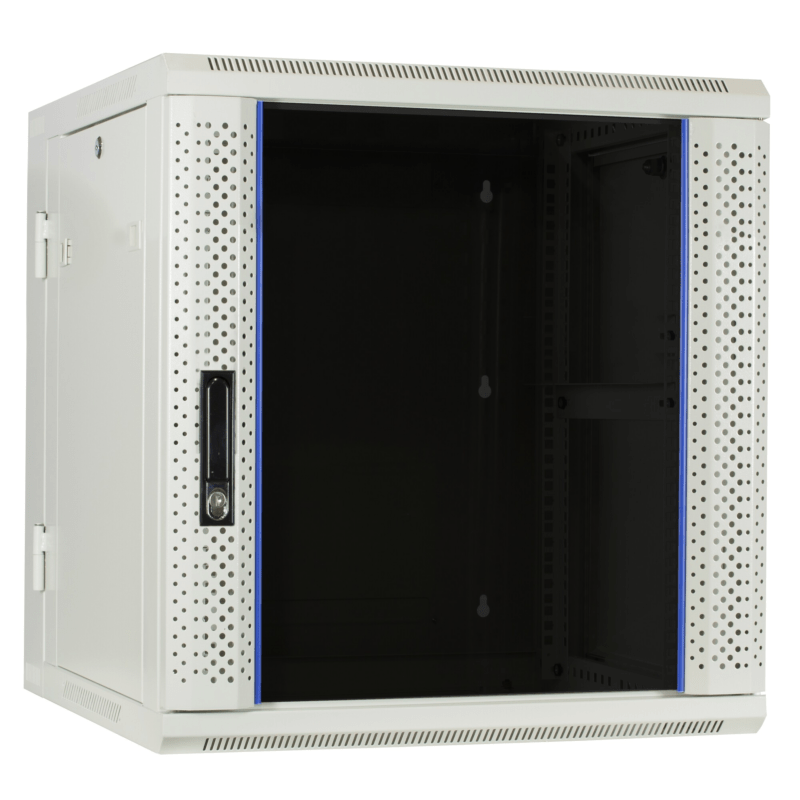 12U witte wandkast (kantelbaar) met glazen deur 600x600x635mm (BxDxH)