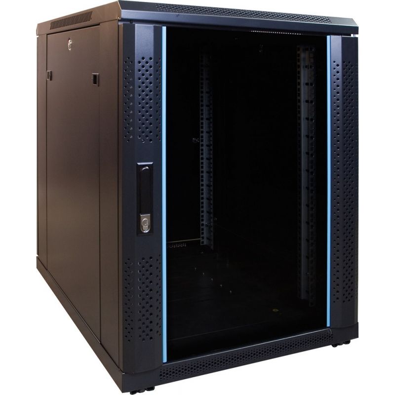 15U Patchkast - 19'' met glazen deur, geschikt voor onder de bureaus, (BxDxH) 600x800x769mm