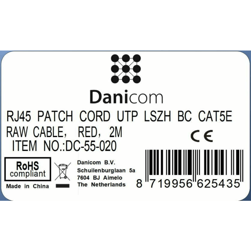 UTP CAT5e patchkabel 2m rood - 100% koper