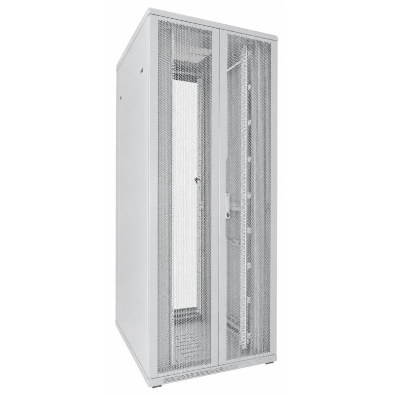 42U witte patchkast met dubbele geperforeerde voor- en achterdeuren 800x1000x2000mm (BxDxH)